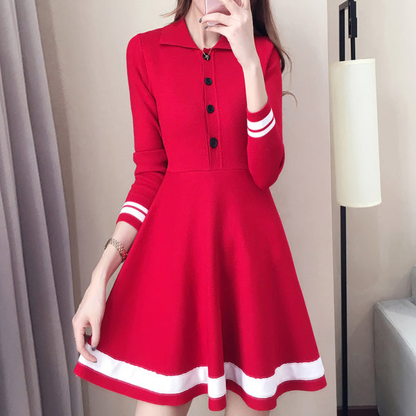 Striped Button-knit Sweater Dresses AD10463