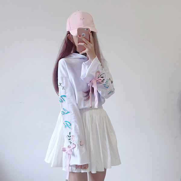 Rose Embroidered Short Hooded Sweater AD11042