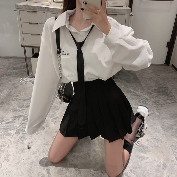 White Shirt + Pleated Skirt Two-Piece AD10800