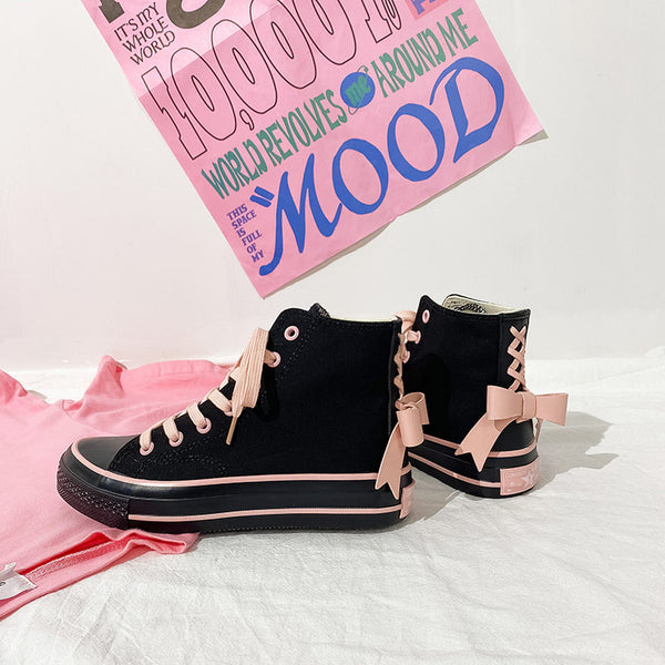 Black Pink Bow Canvas Shoes AD210058