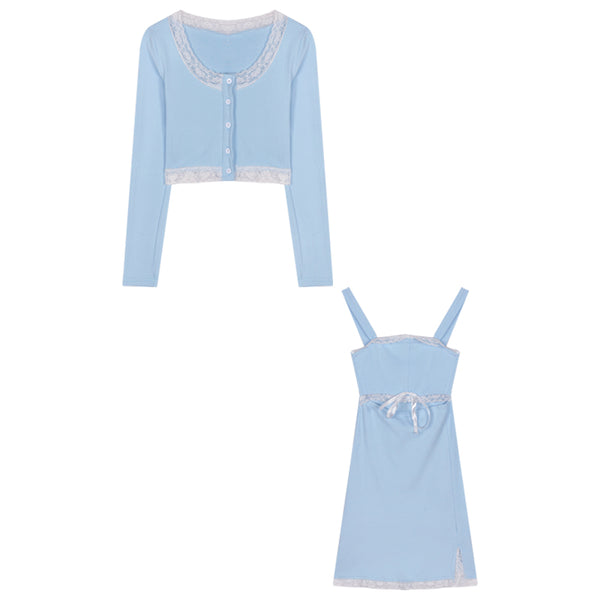 Sweet Lace Knitting Dress Set AD210230