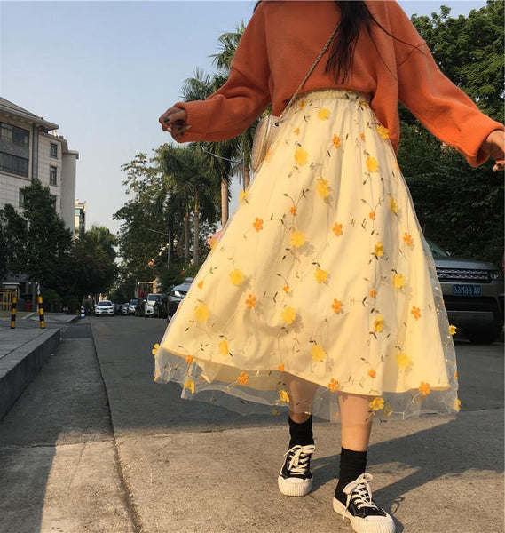Flower Lace Mesh Long Skirt AD11584