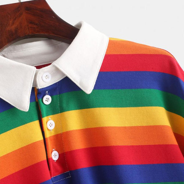 Rainbow Patchwork Button Turndown Sweatshirt AD11412