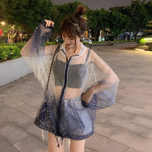 Harajuku Transparent Glitter Sun Protective Clothing AD11317