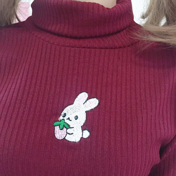 Rabbit Embroidery Turtleneck AD12724