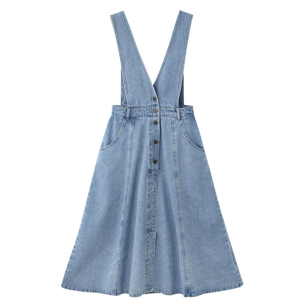 Button Pocket Strap Denim Dress AD11546