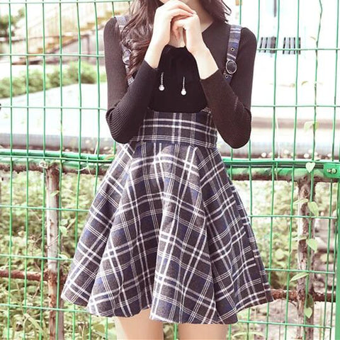 Condole Belt Tall Waist Grid Straps Skirt AD10161