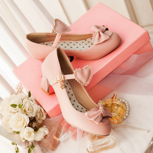 Japanese Peach Heart Bowknot Lolita Shoes AD10552