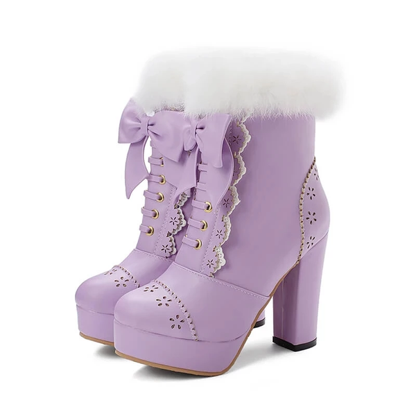 Rabbit Fur Lolita Kawaii Bow Boots AD10538