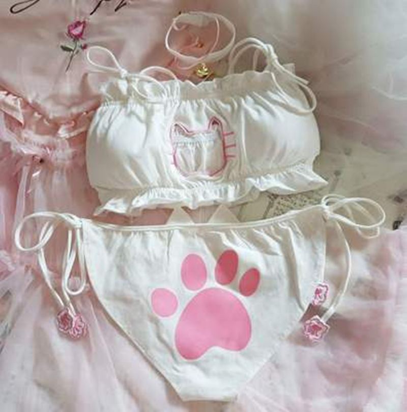 White / Black Cats Lingerie Set AD11359