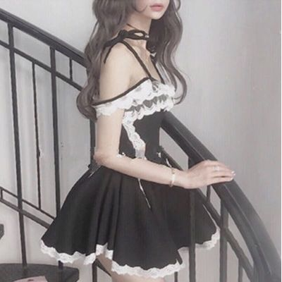 Black/Grey Lace Slip Dress AD10152