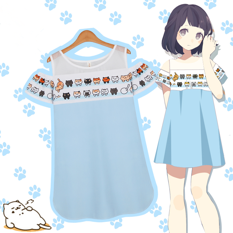 Kawaii Cats Dew Shoulder Dress AD10021