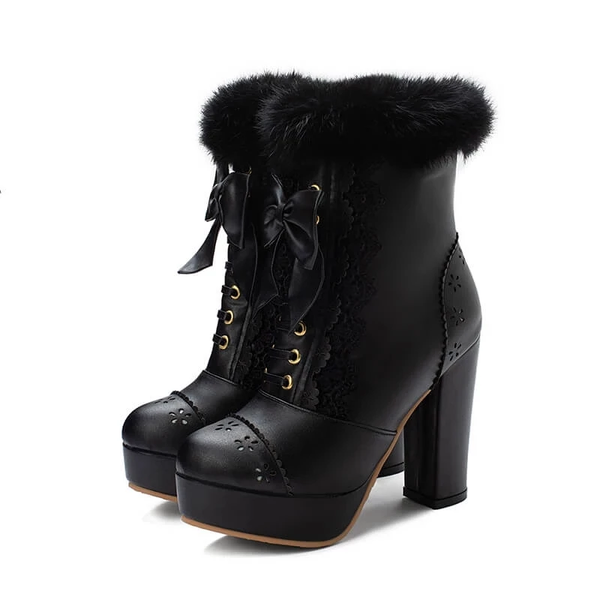 Rabbit Fur Lolita Kawaii Bow Boots AD10538