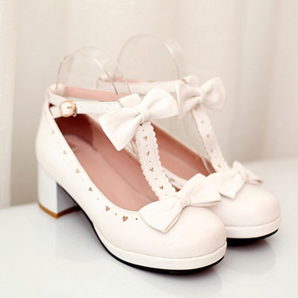 Japanese Bow Heart Strap Lolita Shoes AD10248