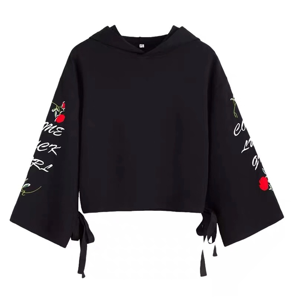 Rose Embroidered Short Hooded Sweater AD11042