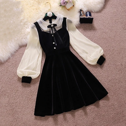 Velvet Black Elegant Dresses AD210225
