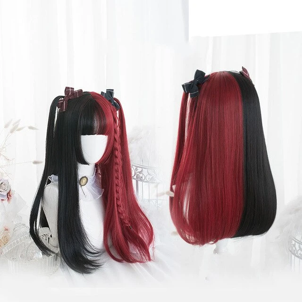 Lolita Black Half Red Curly Wig AD10928