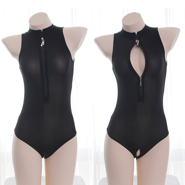 Black / White Open Chest Zipper Swimsuit AD10999