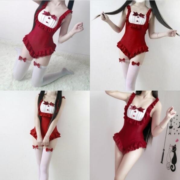 Red Bowknot Lotus Leaf One-piece Swimsuit AD10075