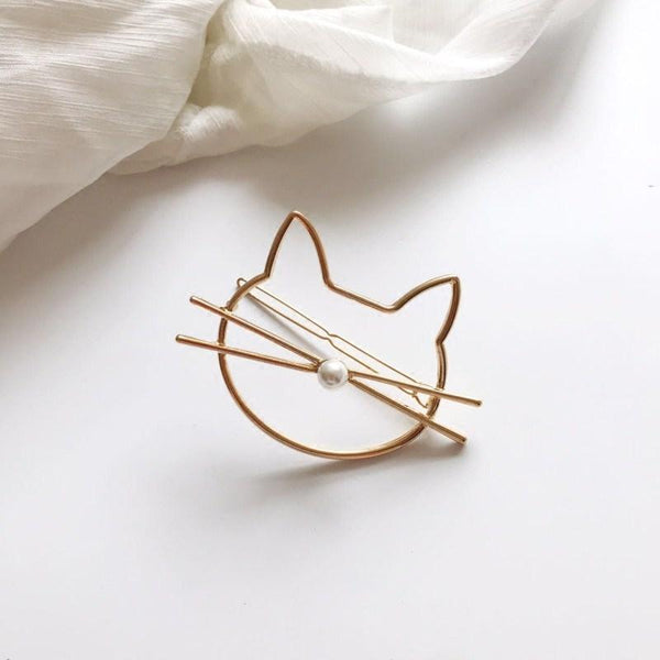 2PCS Kawaii Cat Kitty Hair Clip With Pearl AD10279