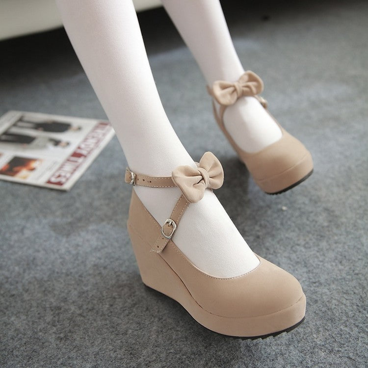Black/Beige/Pink Sweet Bow Wedge Shoes AD10158