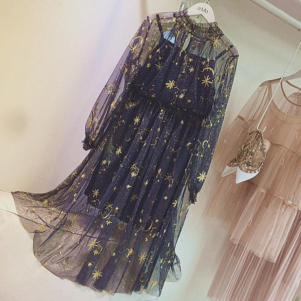 Stars Embroidery Galaxy Gauze Dress AD10018