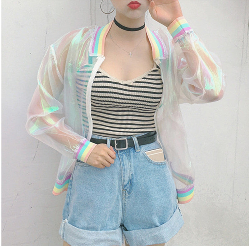 Harajuku transparent organza rainbow tie-dye coat AD0040