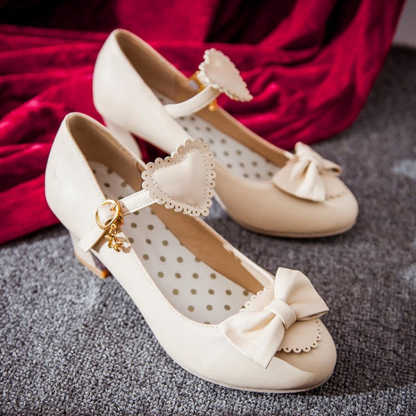 Japanese Peach Heart Bowknot Lolita Shoes AD10552