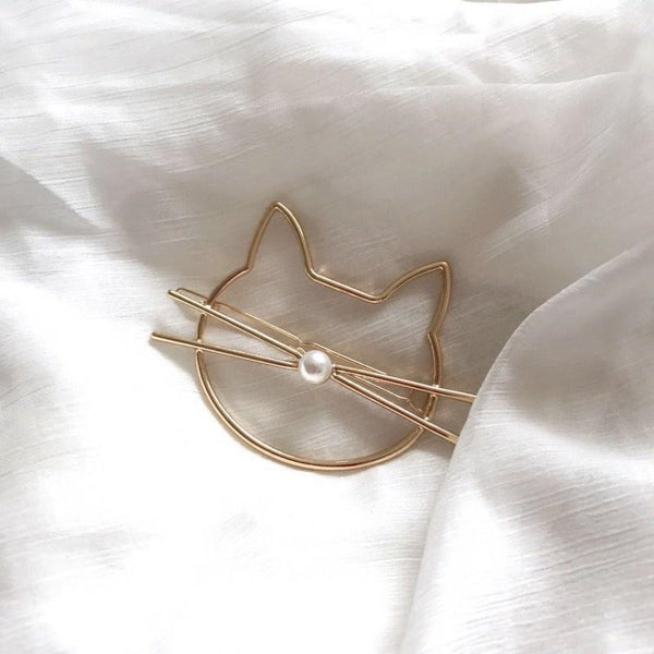 2PCS Kawaii Cat Kitty Hair Clip With Pearl AD10279