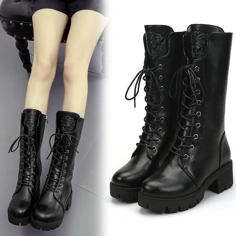 Black PU Martin Boots AD12098