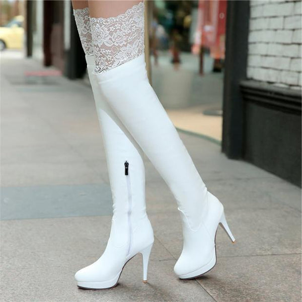 Fashion Lace Sexy High Knee High Heel Boots AD10258