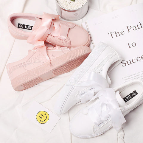 White/Pink Casual Ribbon Bow Sneakers AD11729