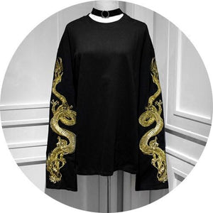 Black Dragon Embroidery T-shirt AD10118