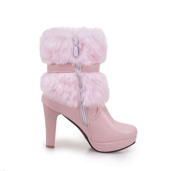 Sweet Bowknot Fuzzy Heels Boots AD11544