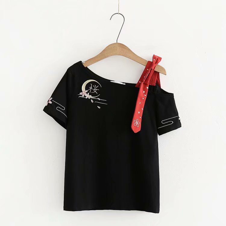 Cherry Blossom Embroidery T-Shirt + Skirt Two-Piece AD11257