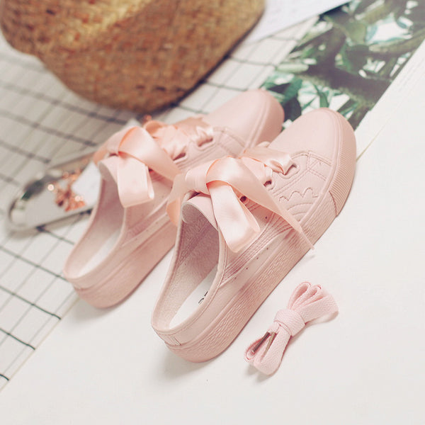 White/Pink Casual Ribbon Bow Sneakers AD11729