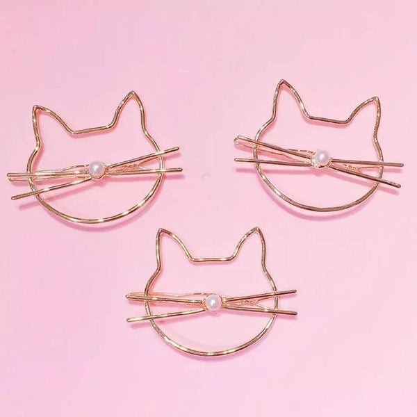 2PCS Kawaii Cat Kitty Hair Clip With Pearl AD10279