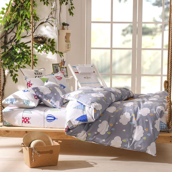Grey Clouds Printing Bed Sheet 4 Pieces AD10199