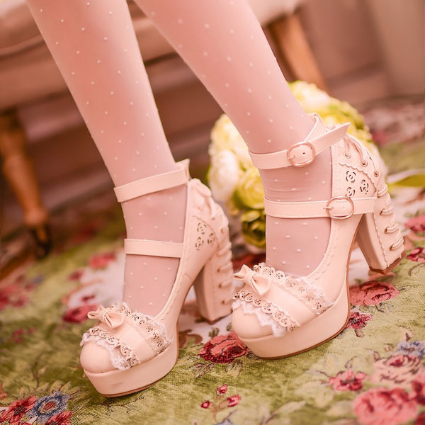 White/Pink/Apricot Elegant Lace High-heel Shoes AD11608