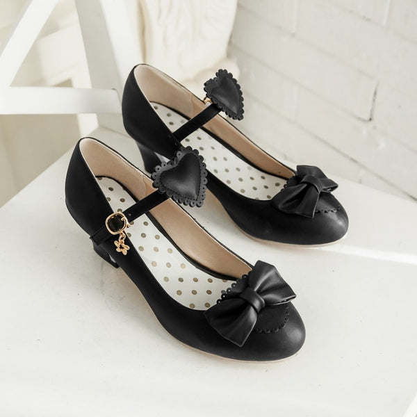 Japanese Peach Heart Bowknot Lolita Shoes AD10552