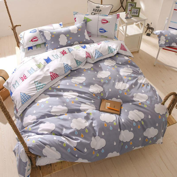 Grey Clouds Printing Bed Sheet 4 Pieces AD10199