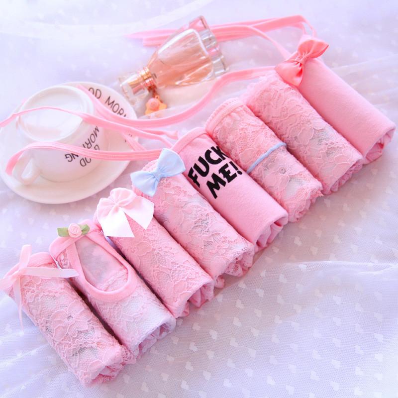 Pink,Lace,Briefs,8 Pieces,Gift Box,