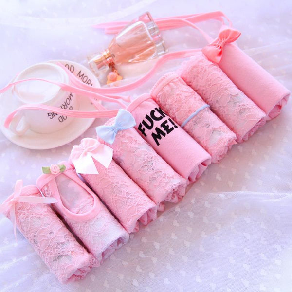 Pink,Lace,Briefs,8 Pieces,Gift Box,