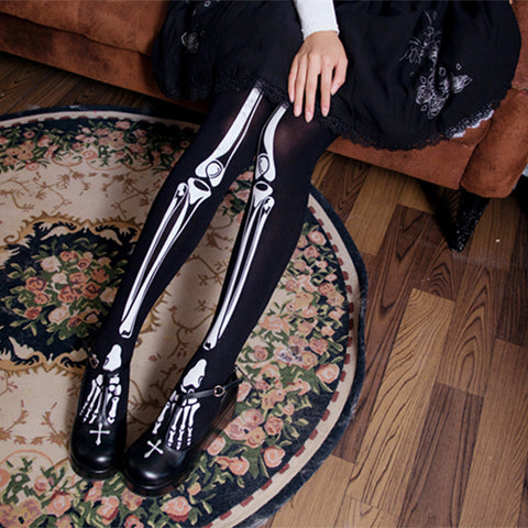 Harajuku Hallowmas Skeleton Bone Lolita Pantyhose AD10395