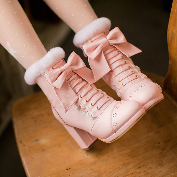 Japanese Lolita Bowknot Heels Boots AD10498