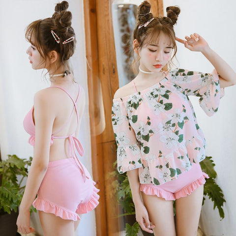 Floral Cover With Bathing Swimsuit Three-Piece AD10071