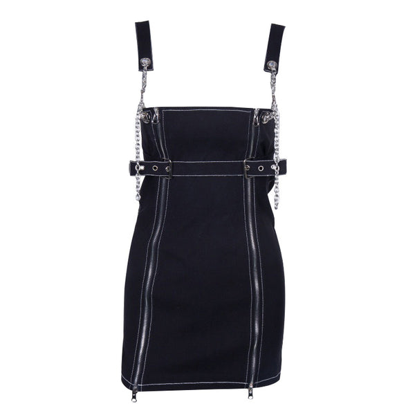 Side Zipper Braces Skirt + Blouse Set AD11556
