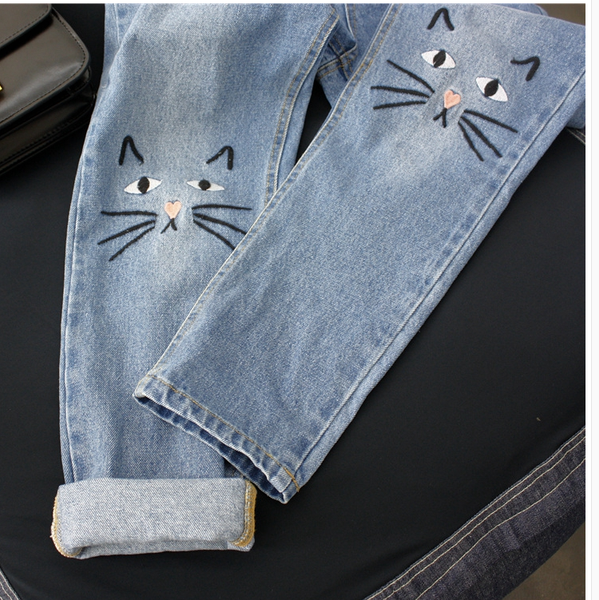 Cute Cat Printing Jeans PantsAD0215