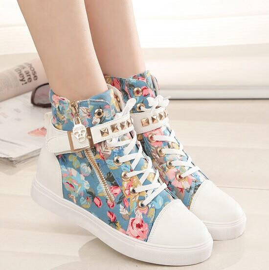 Students Floral Canvas High Help Shoes AD0236