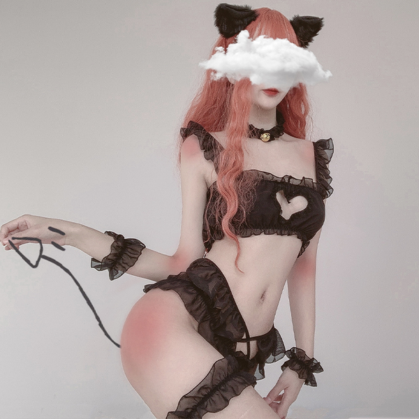 Black/White Heart Hollow Out Lace Lingerie AD10328